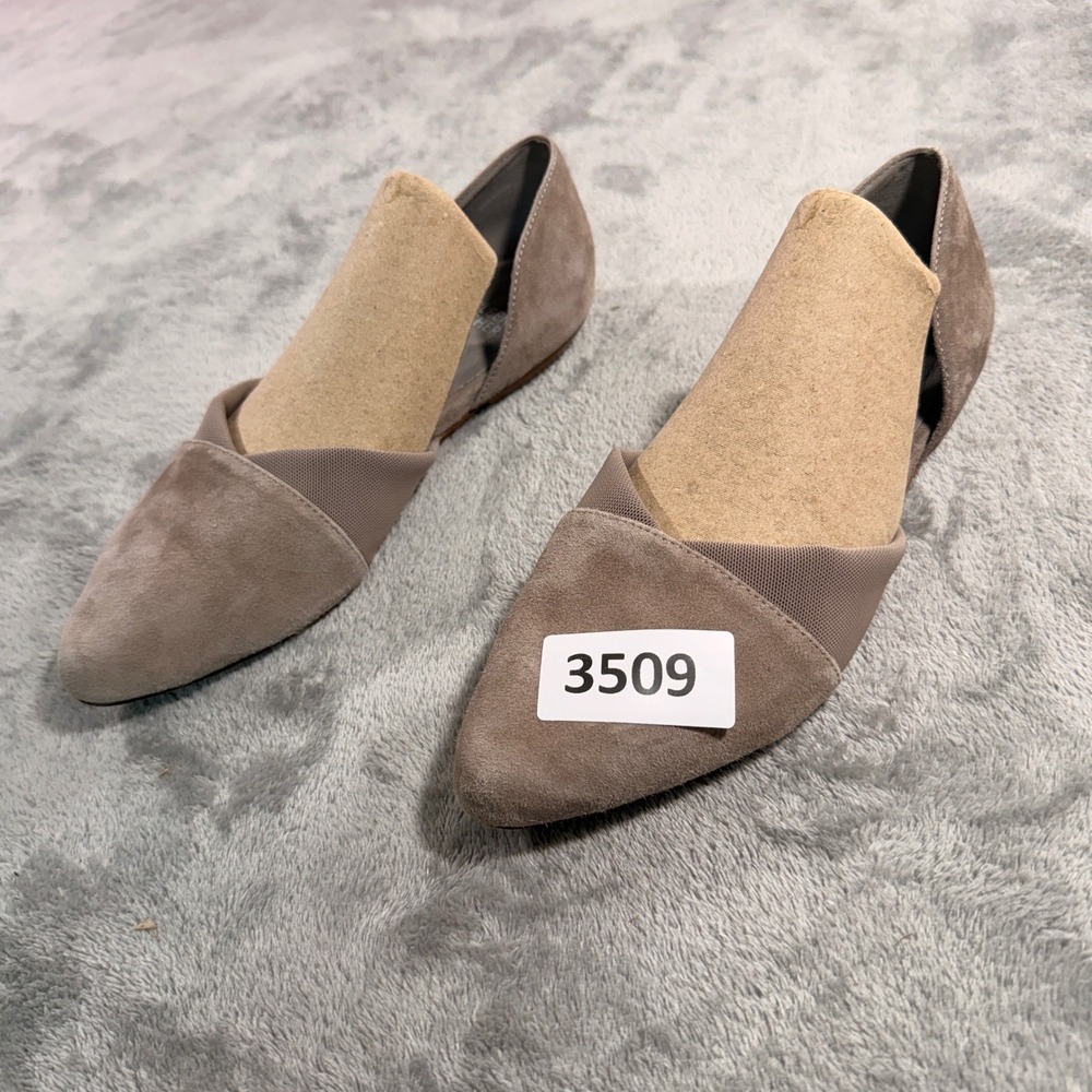 Eileen Fisher Flats Women 7.5 Taupe Suede Mesh D'Orsay Pointed Toe 3509